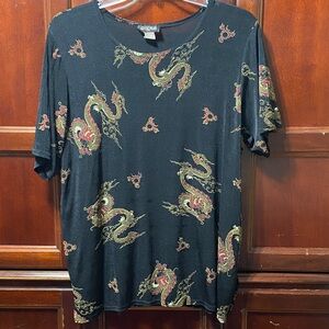 ES-SE Plus USA Vintage Black Red and Gold Dragon Print size 3X Tee